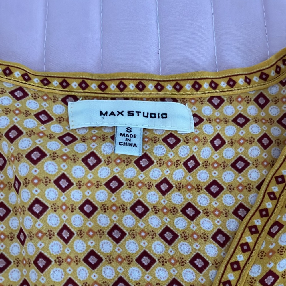 Gold yellow tie waist blouse top S - Picture 7 of 9